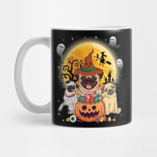 Pug Dog Mummy Witch Moon Ghosts Happy Halloween Thanksgiving Merry Christmas Day Mug